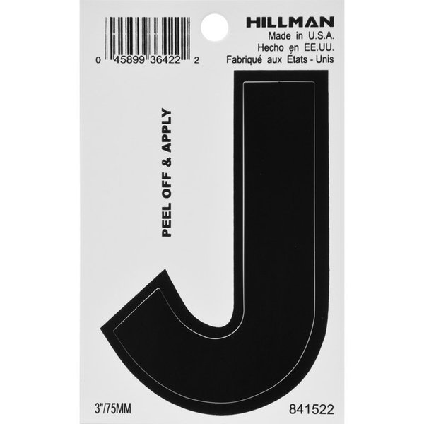 Hillman 3 in. Black Vinyl Self-Adhesive Letter J 1 pc, 6PK 841522